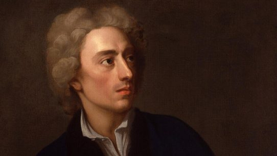 Portrait of Alexander Pope by Michael Dahl, showing the poet in a dark robe with a contemplative expression.
