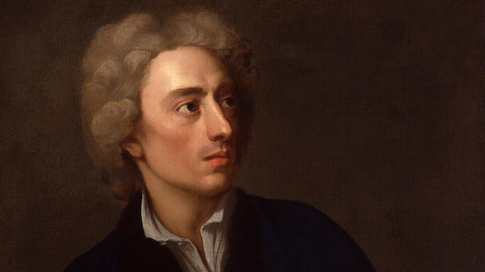 Portrait of Alexander Pope by Michael Dahl, showing the poet in a dark robe with a contemplative expression.