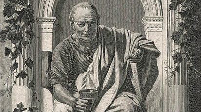 Illustrated portrait of Horace, showing the Roman poet in classical robes with a thoughtful expression, based on later artistic interpretations.
