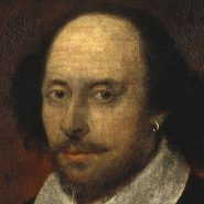 Portrait of William Shakespeare by John Taylor, known as the Chandos Portrait, showing the poet-playwright with an earring and a contemplative expression.
