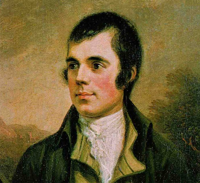 Oil portrait of Robert Burns by Alexander Nasmyth, 1787, showing the young poet in a dark coat against a soft Ayrshire landscape